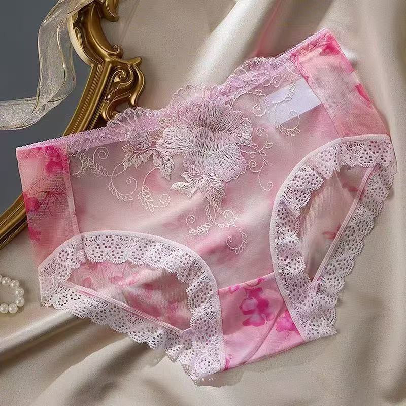 Embroidered Panties Women's Transparent Lace Low-rise Briefs