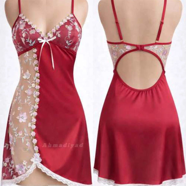 Premium Satin Lace Night Dress for Women – Elegant Floral Slip Lingerie