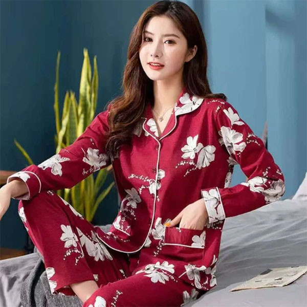 Premium Women’s Pink Floral Pajama Set – Soft Cotton Button Down Nightwear for Ladies
