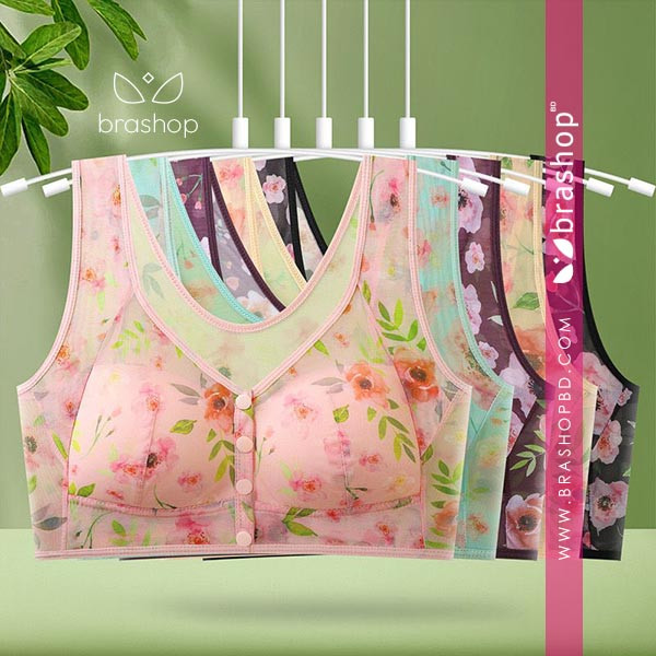 Front Buckle Women's Tank Floral Top Style Bra With Printed Oversized Underwear Full Cup Brassiere Femme Pink Lingerie
